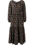 Saint Laurent Floral Print Peasant Dress - Black