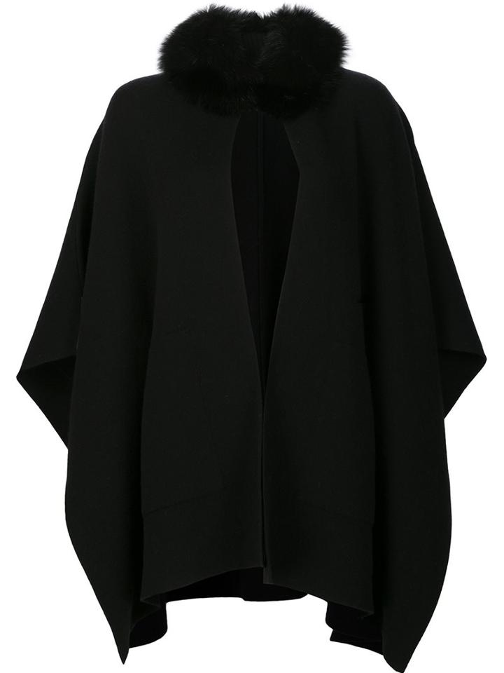 Sofia Cashmere Cape Coat, Women's, Black, Fox Fur/cashmere