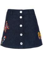 Andrea Bogosian Embroidered Denim Skirt - Blue