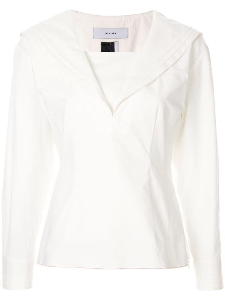 Facetasm Shawl Collar Blouse - White