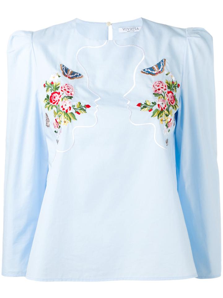 Vivetta - Floral Embroidered Top - Women - Cotton - 42, Blue, Cotton