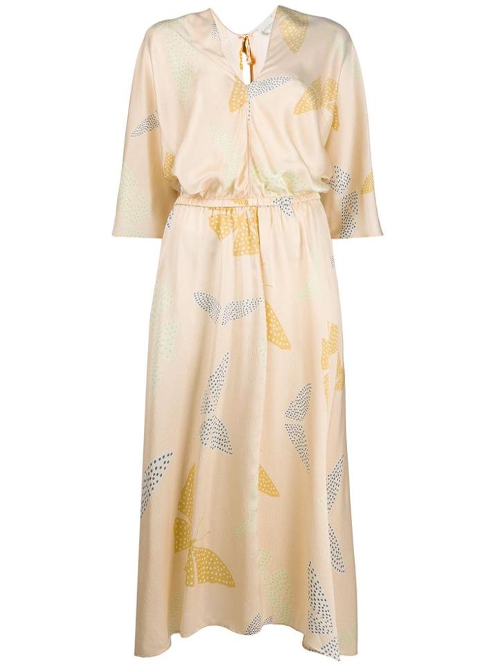 Forte Forte Satin Butterfly Print Dress - Neutrals