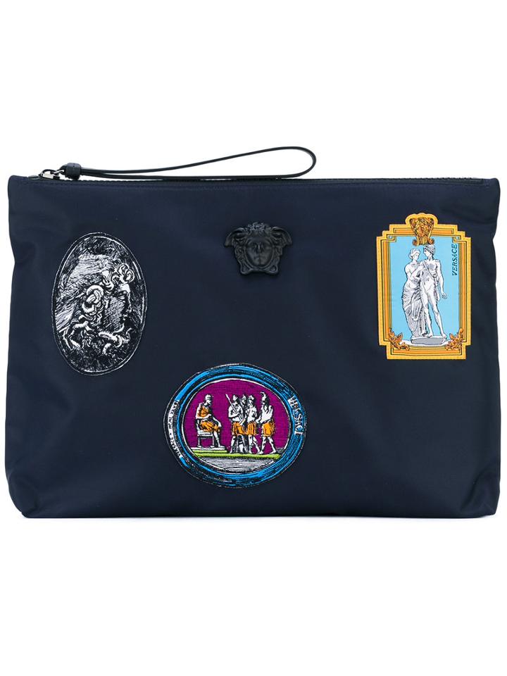 Versace - Greek Badges Patch Clutch - Men - Cotton/nylon - One Size, Blue, Cotton/nylon