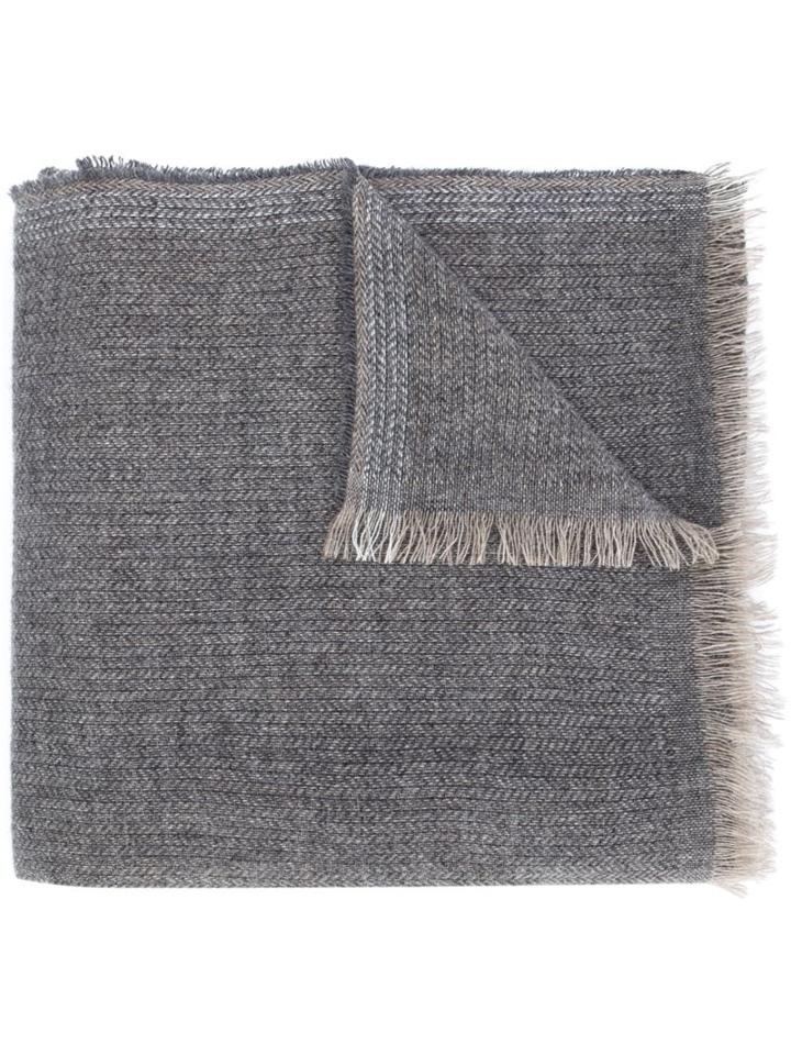 Brunello Cucinelli Herringbone Fringed Scarf, Men's, Grey, Silk/cashmere