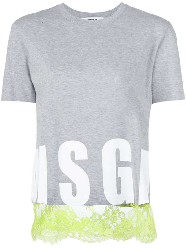 Msgm - Logo Print T-shirt - Women - Cotton - L, Grey, Cotton