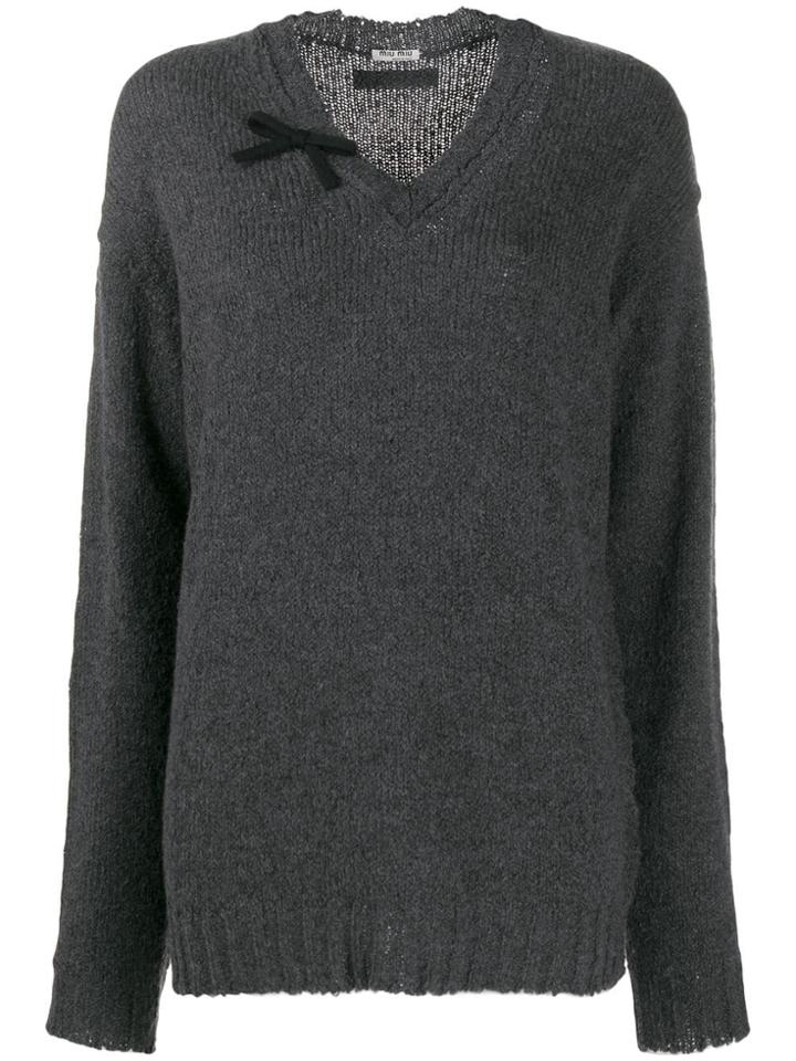 Miu Miu Oversized V-neck Jumper - Grey