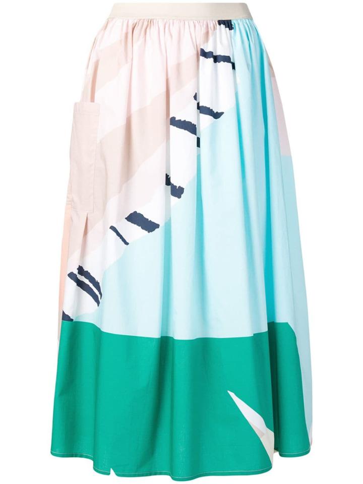 Roberto Collina Printed Gathered Midi Skirt - Blue