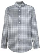 Brunello Cucinelli Cutaway Collar Checked Shirt, Men's, Size: Medium, Grey, Cotton