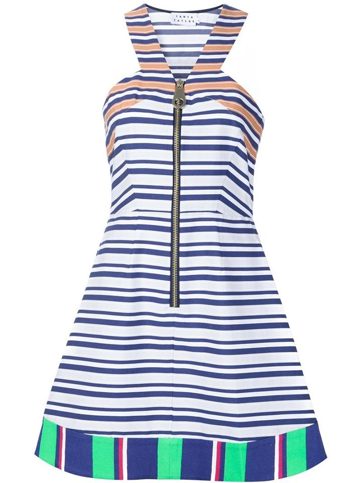 Tanya Taylor Striped A-line Dress, Women's, Size: 8, Blue, Cotton/polyamide/spandex/elastane