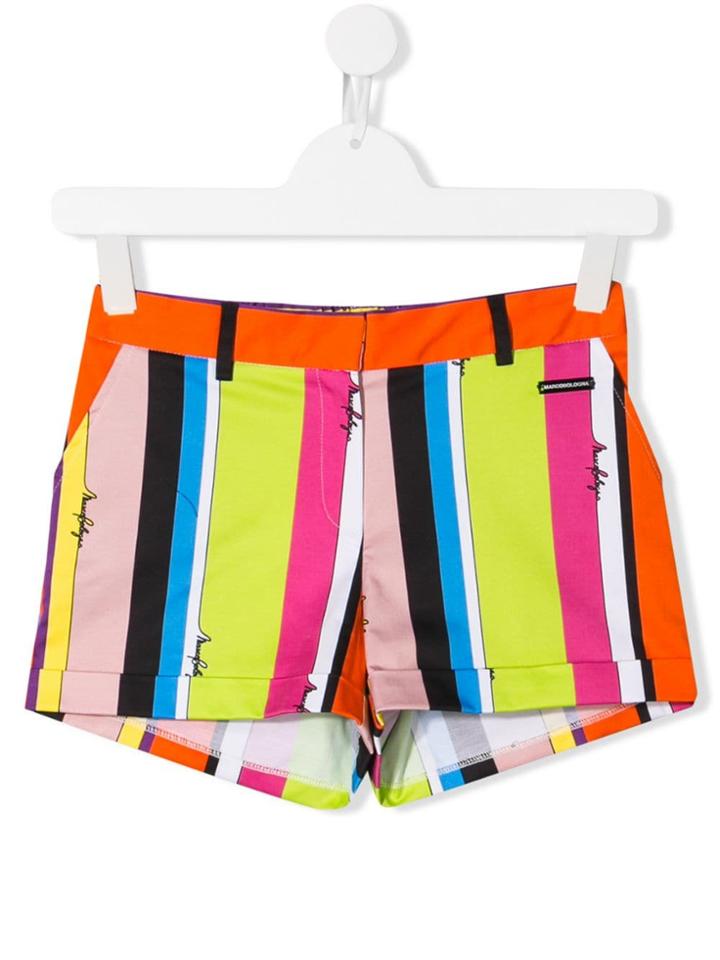 Marco Bologna Kids Teen Rainbow Striped Shorts - Green