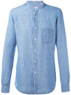 Glanshirt - Band Collar Shirt - Men - Cotton/linen/flax - 40, Blue, Cotton/linen/flax