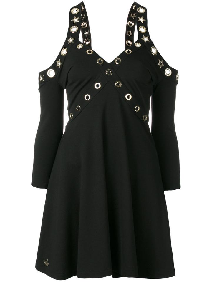 Philipp Plein - Open Shoulder Hole Detail Dress - Women - Polyester/spandex/elastane/viscose - S, Black, Polyester/spandex/elastane/viscose