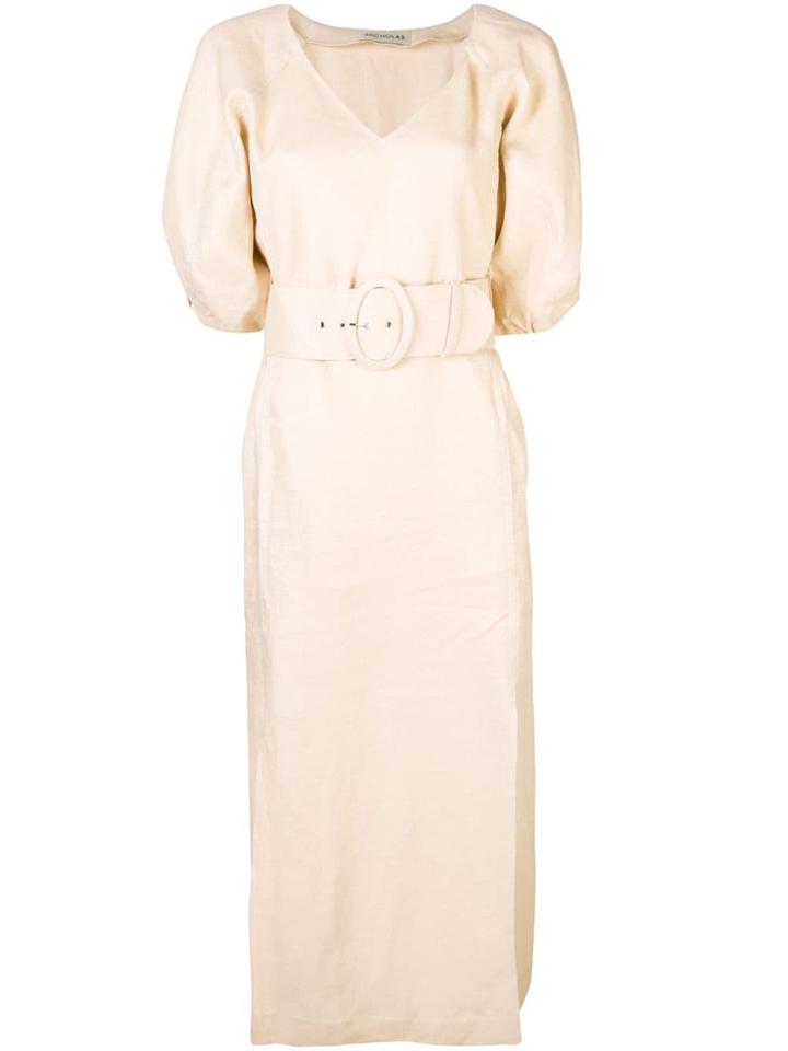 Nicholas Puff Sleeve Midi Dress - Neutrals