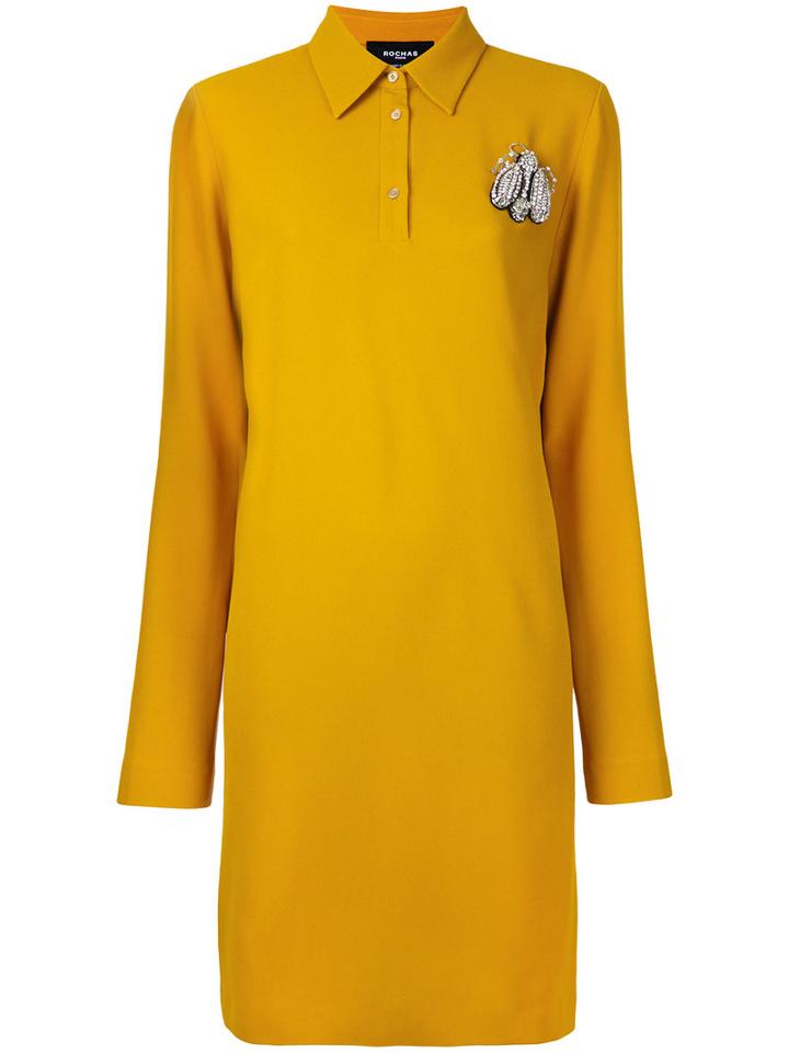 Rochas - Studded Insect Shirt Dress - Women - Spandex/elastane/acetate/cupro/viscose - 40, Yellow/orange, Spandex/elastane/acetate/cupro/viscose