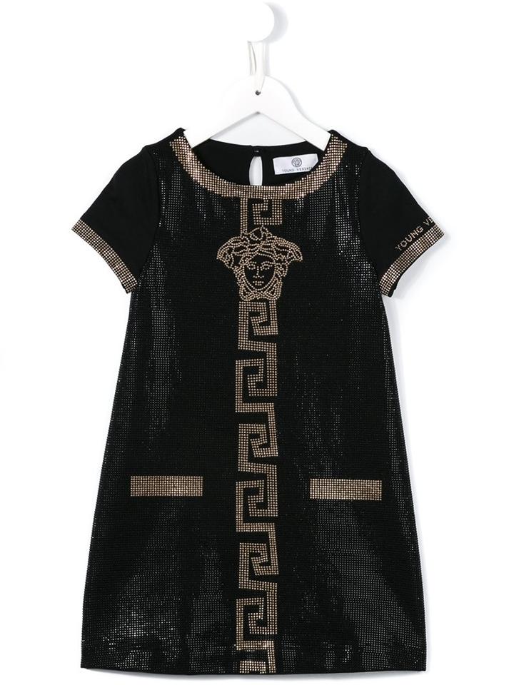 Young Versace Crystal Embellished Medusa Dress, Girl's, Size: 6 Yrs, Black