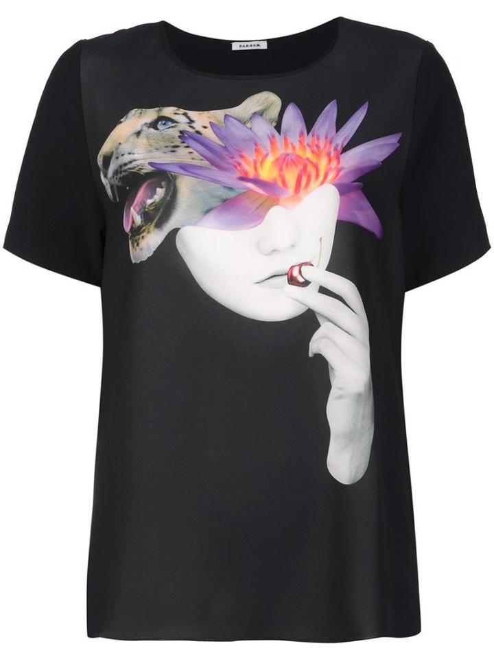 P.a.r.o.s.h. 'tiger' T-shirt, Size: 46, Black, Polyester/spandex/elastane