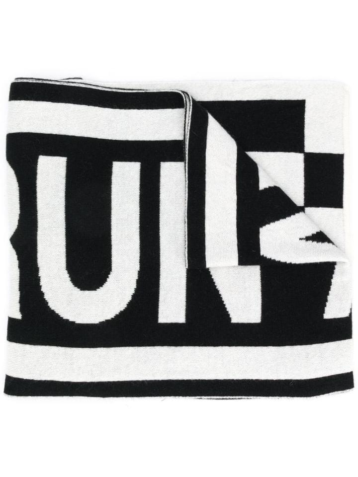 Msgm Two-tone Knit Scarf - Black