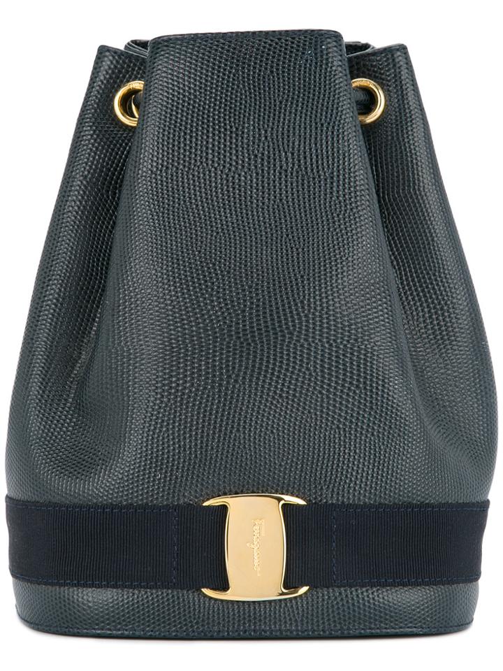 Salvatore Ferragamo Vintage Vara Logos Drawstring Backpack - Black