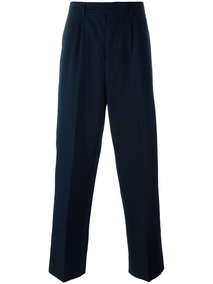 Ami Alexandre Mattiussi Double Pleat Wide Leg Trousers, Size: 38, Blue, Cotton