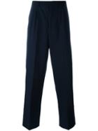 Ami Alexandre Mattiussi Double Pleat Wide Leg Trousers, Size: 38, Blue, Cotton