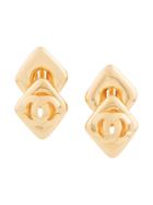 Chanel Vintage Double Diamond-shaped Cc Earrings - Gold