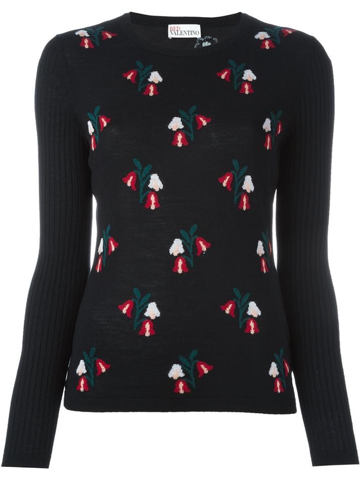 Red Valentino Flower Jumper, Women's, Size: Large, Black, Virgin Wool