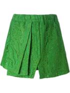 No21 Front Pleat Lace Shorts, Women's, Size: 46, Green, Cotton/polyamide/cupro/viscose