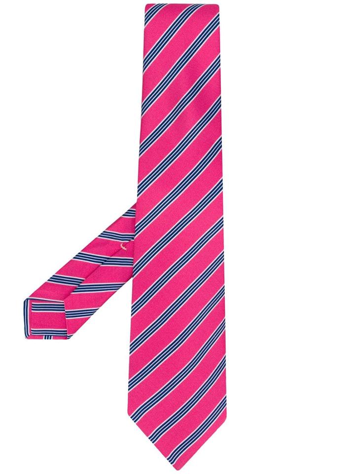 Kiton Striped Pattern Tie - Pink
