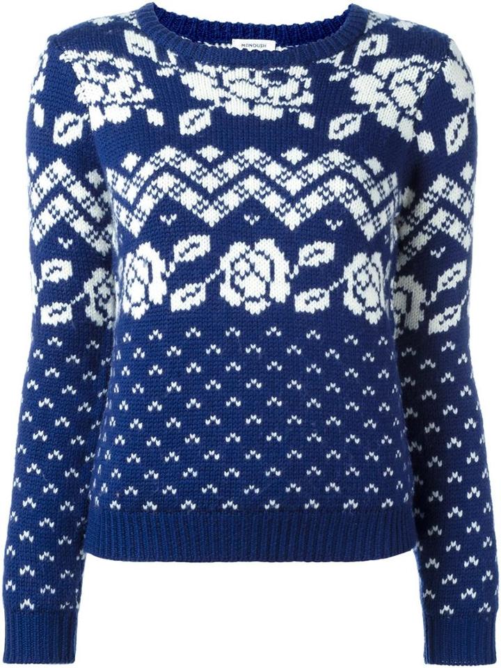 Manoush 'norway' Fair Isle Knit Jumper, Women's, Size: Medium, Blue, Merino