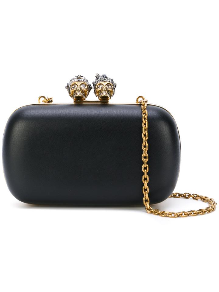 Alexander Mcqueen Queen And King Skeleton Box Clutch - Black