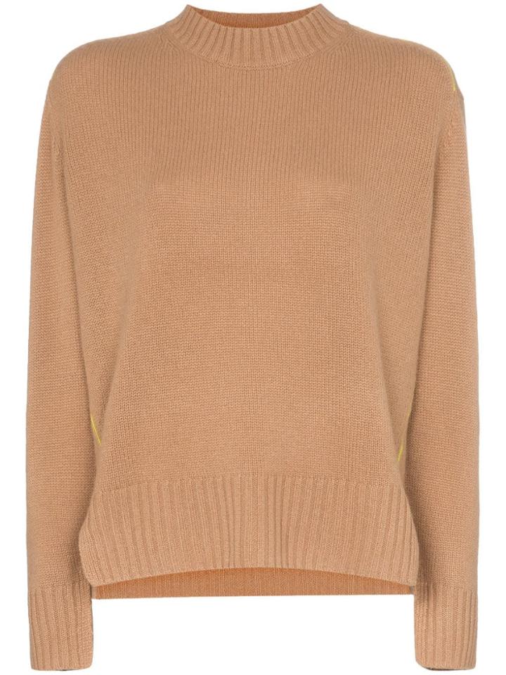 Joseph Mock Neck Contrast-stripe Knitted Cashmere Jumper - Brown