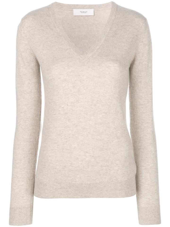 Pringle Of Scotland V-neck Fitted Sweater - Nude & Neutrals