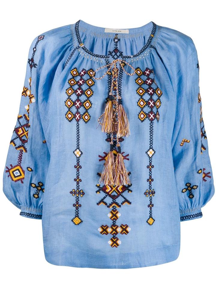 Vita Kin Embroidered Detail Blouse - Blue