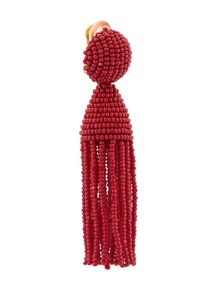 Oscar De La Renta Short Beaded Tassel Earring - Red