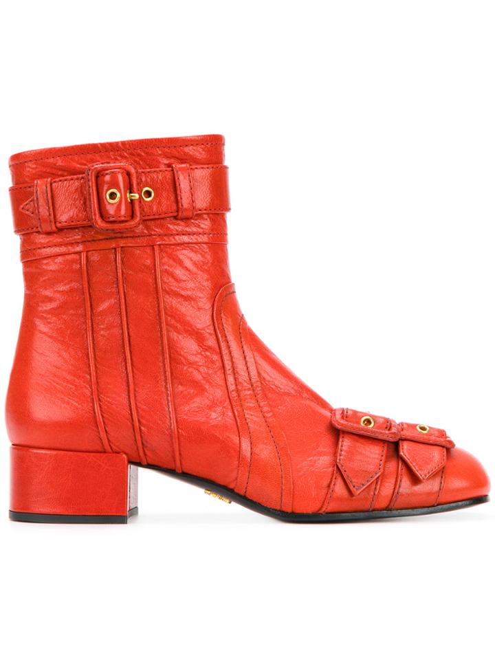 Prada Buckled Boots - Red