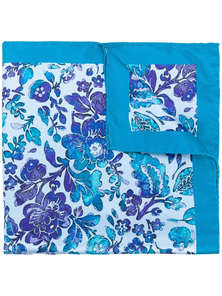 Kiton Floral Print Handkerchief - Blue