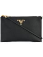 Prada Logo Plaque Clutch Bag, Women's, Black, Leather