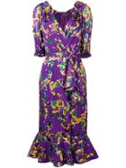 Saloni Floral Print Wrap Dress - Purple