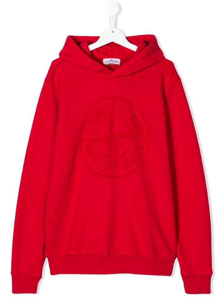 Stone Island Junior Logo Print Hoodie - Red