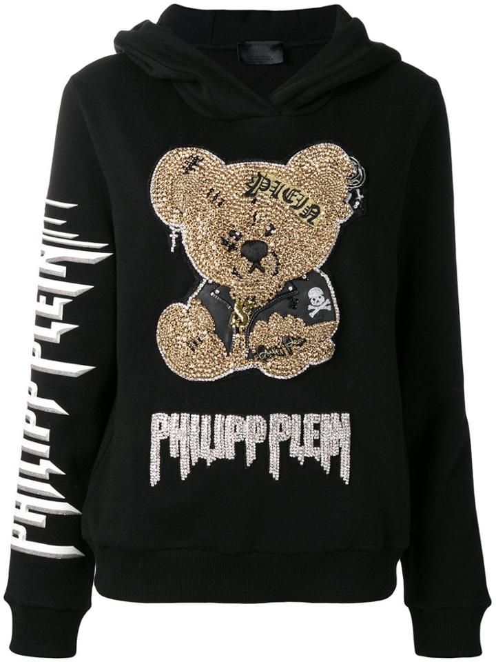 Philipp Plein Crystal Embellished Teddy Bear Hoodie - Black