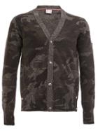 Moncler Gamme Bleu Camouflage Pattern Cardigan, Men's, Size: Xl, Grey, Silk/polyamide/polyester/wool