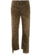 R13 Leopard Print Cropped Jeans - Brown
