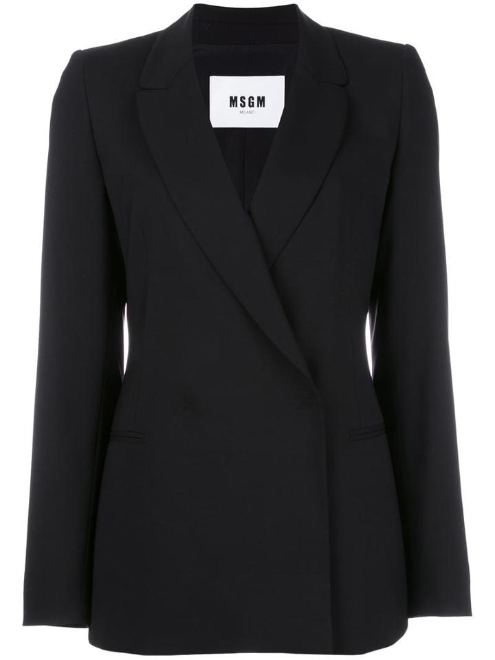Msgm Double Breasted Blazer, Women's, Size: 44, Black, Virgin Wool/spandex/elastane/polyester