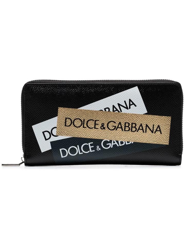 Dolce & Gabbana Black Large Logo Print Grained Leather Wallet