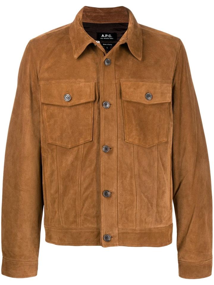 A.p.c. Buttoned Leather Jacket - Brown