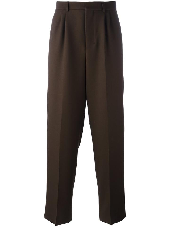 Ami Alexandre Mattiussi Double Pleat Wide Leg Trousers, Size: 38, Brown, Virgin Wool