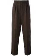 Ami Alexandre Mattiussi Double Pleat Wide Leg Trousers, Size: 38, Brown, Virgin Wool