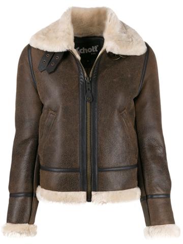 Schott Shearling Leather Jacket - Brown