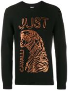 Just Cavalli Logo Print Ribbed Knit Sweater - Black