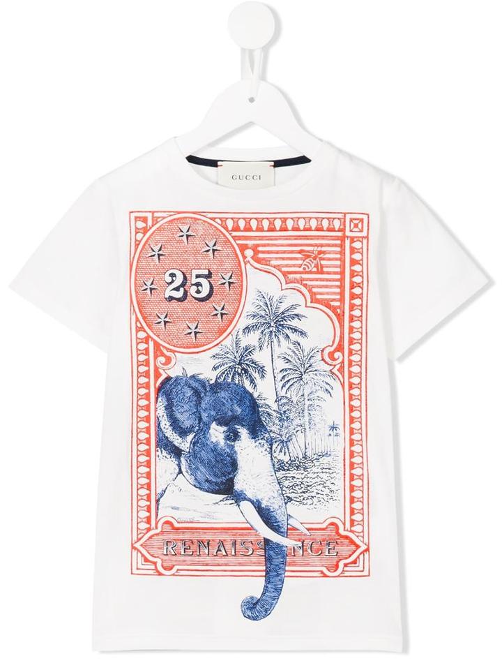 Gucci Kids Elephant Print T-shirt, Boy's, Size: 8 Yrs, White